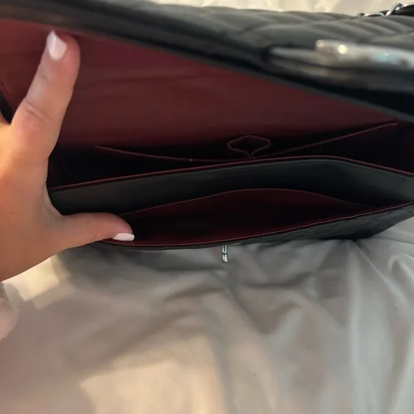 Black Quilted Shoulder Bag with Silver Accents - Picture 4 of 5